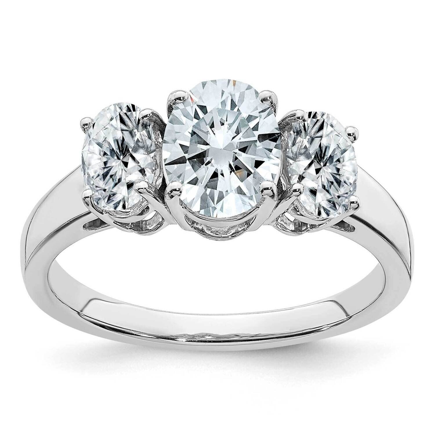 2 7/8ct. Three Stone D E F Pure Light Oval Moissanite Ring 14k White Gold RM6795-250-WMP, MPN: RM67…