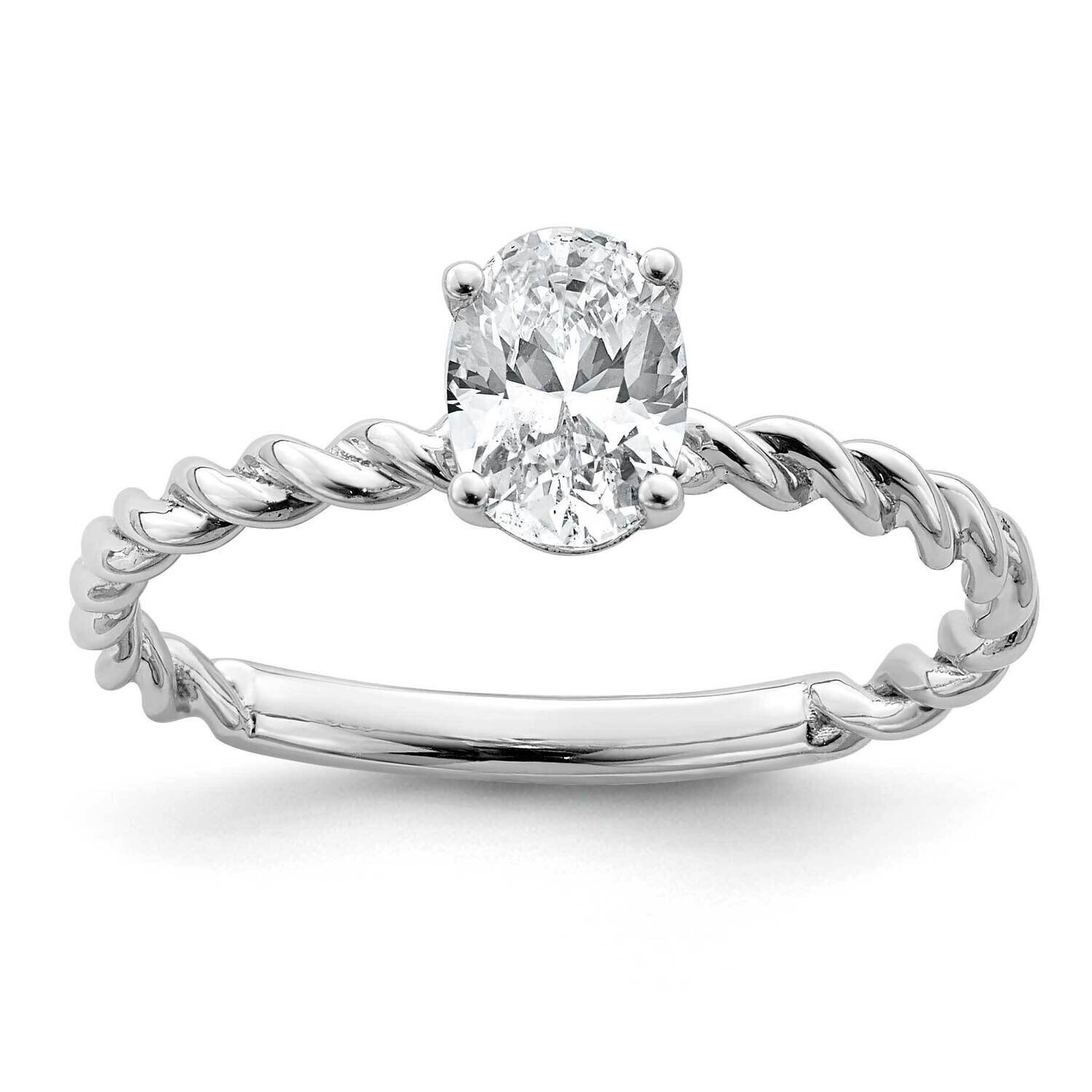 7/8ct. D E F Pure Light Oval Twisted Moissanite Solitaire Ring 14k White Gold RM6799-090-WMP