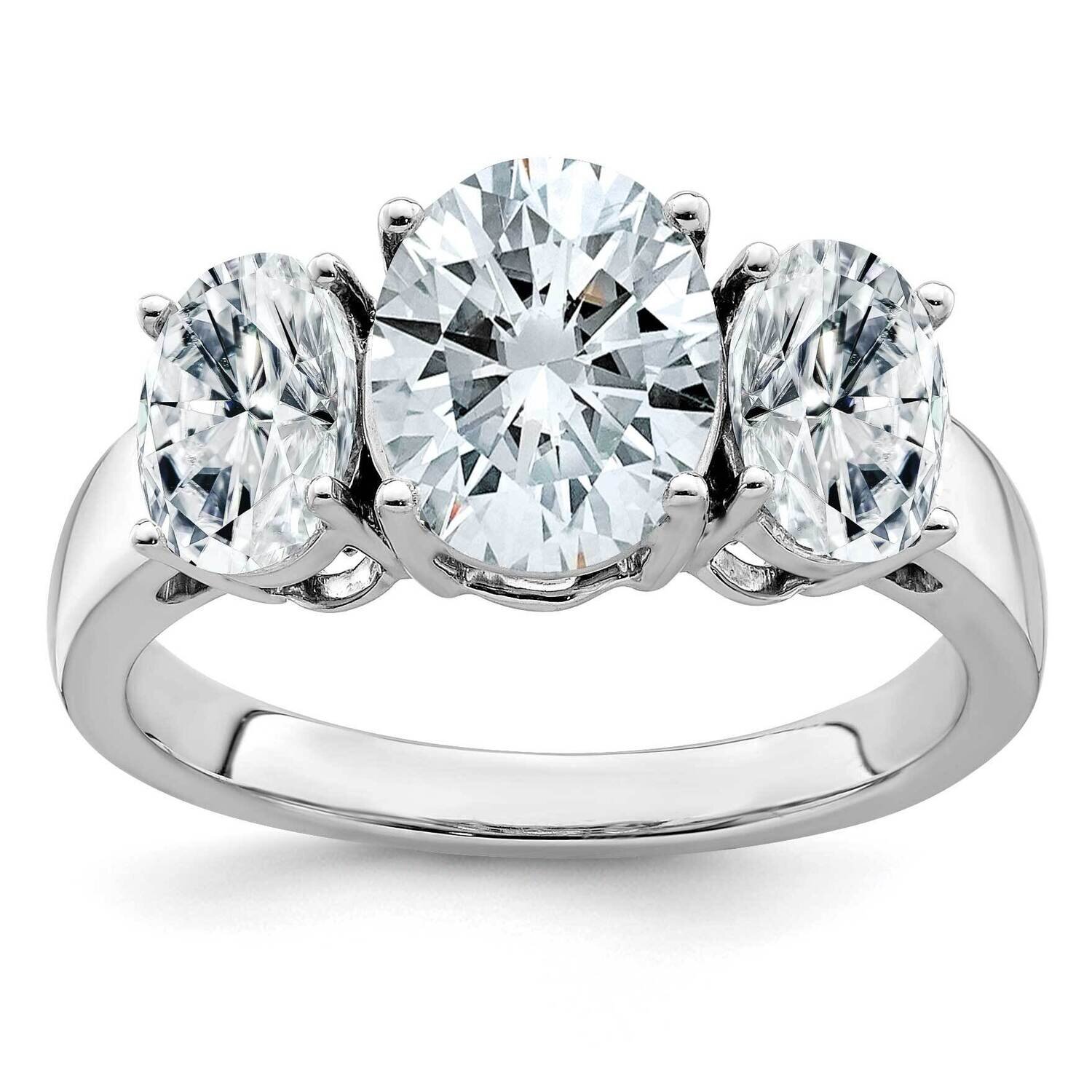 4 3/4ct. Three Stone D E F Pure Light Oval Moissanite Ring 14k White Gold RM6795-390-WMP, MPN: RM67…