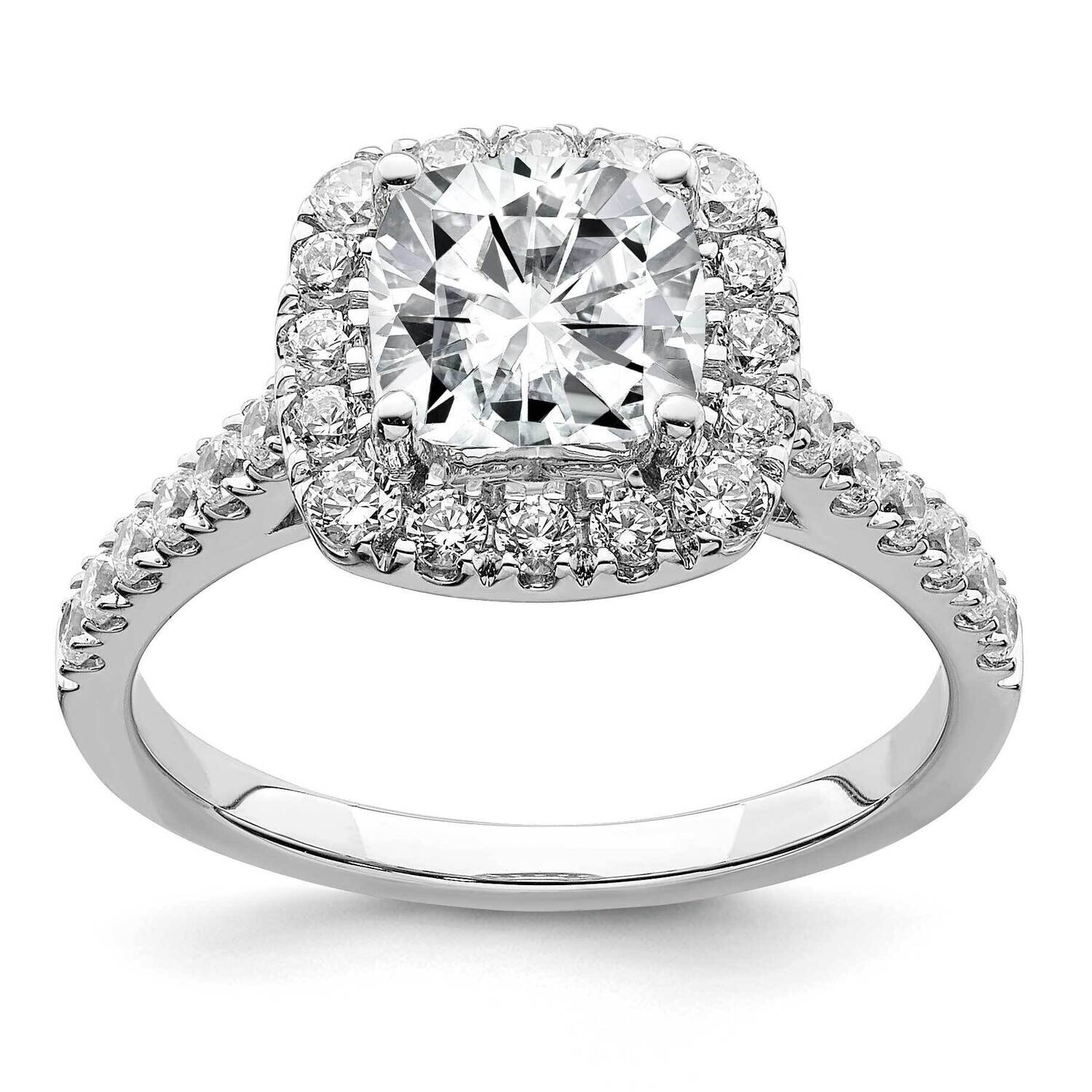 2 1/3ct. G H I True Light Cushion Halo Moissanite Engagement Ring 14k White Gold RM6801-230-WMT