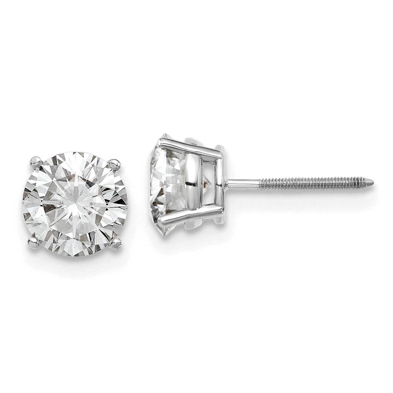 2ct. 6.5mm Round G H I True Light Moissanite Screwback Earrings 14k White Gold WG327-12MT, MPN: WG3…
