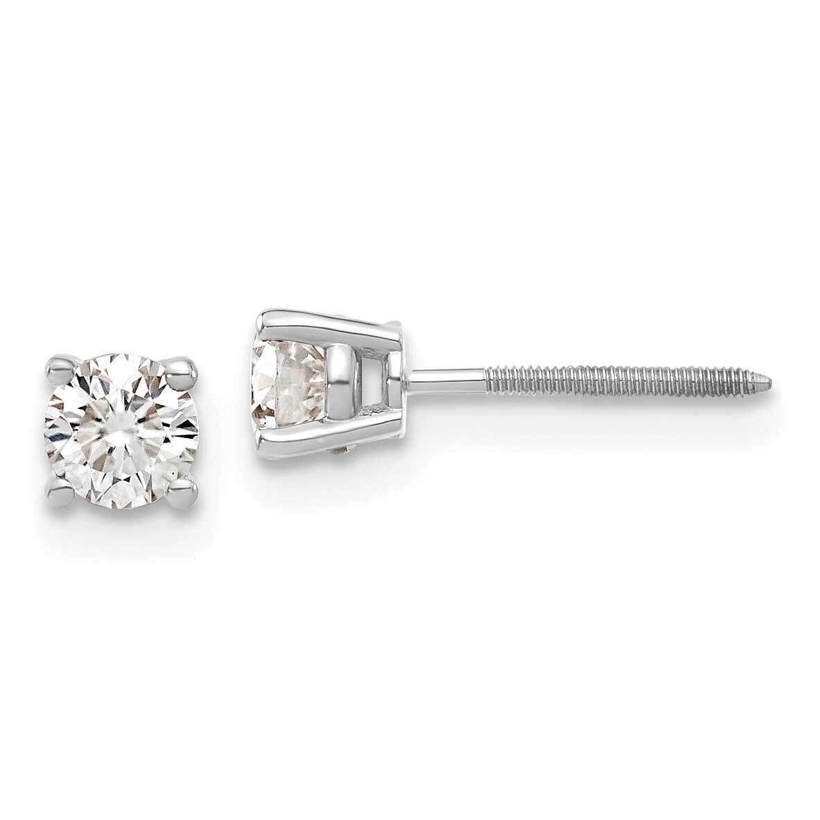 1/2ct. 4.0mm Round G H I True Light Moissanite Screwback Earrings 14k White Gold WG327-6MT, MPN: WG…
