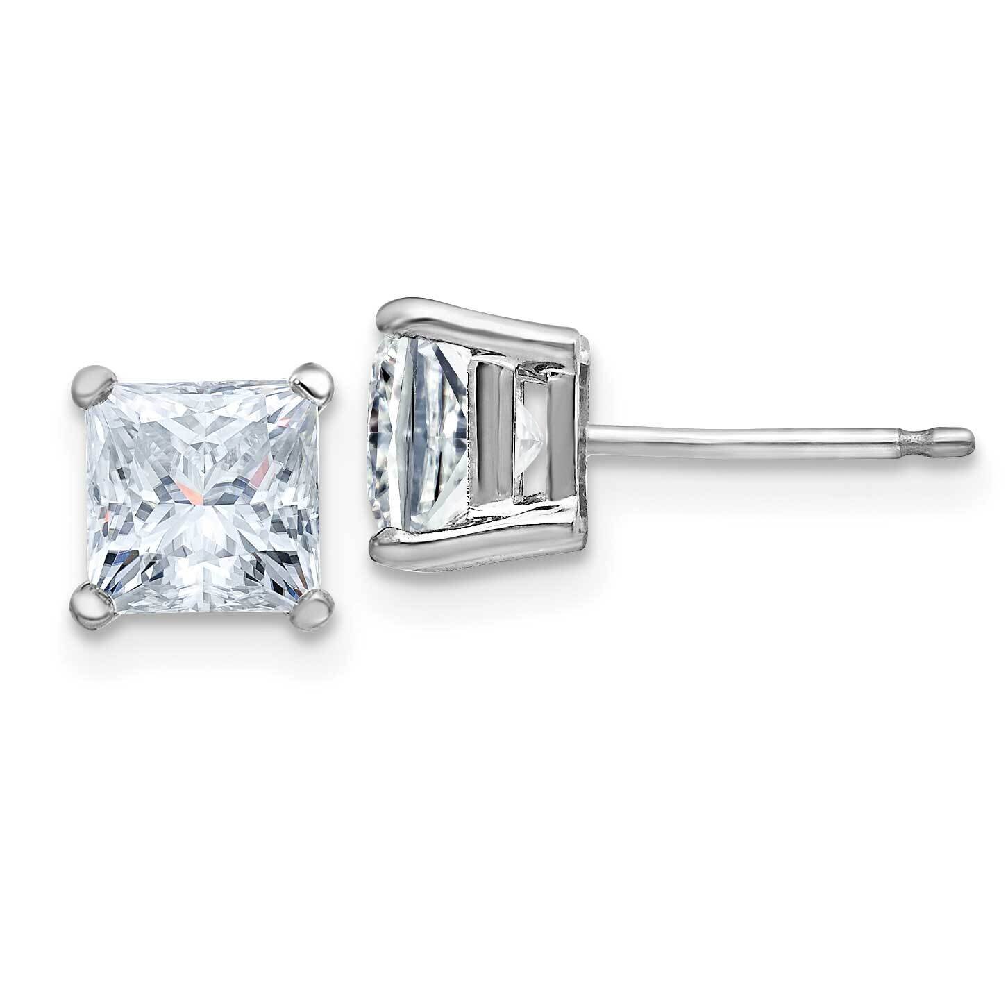 2ct. 5.5mm Princess D E F Pure Light Moissanite Earrings 14k White Gold WG364-11MP, MPN: WG364-11MP…