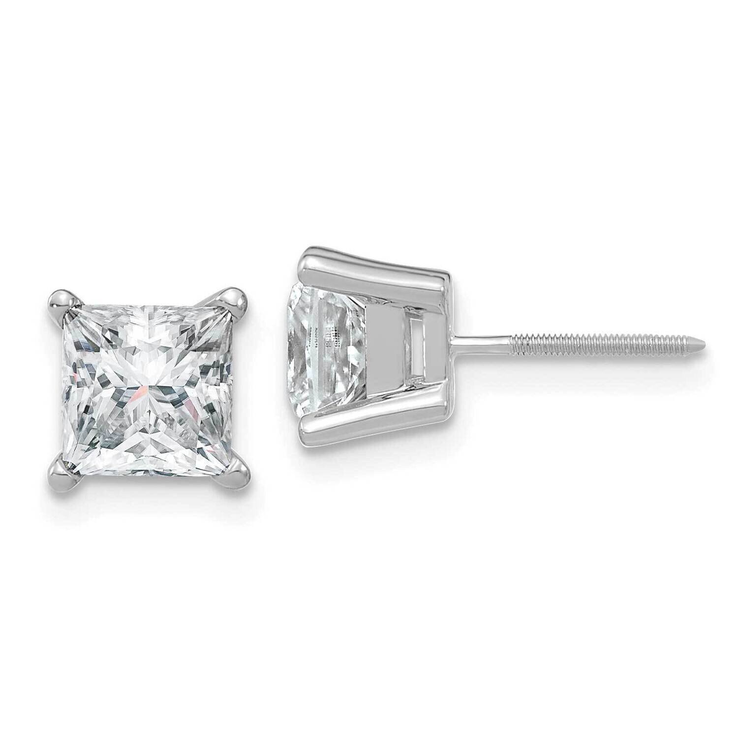 3ct. 6.5mm Princess G H I True Light Moissanite Earrings 14k White Gold WG365-13MT, MPN: WG365-13MT…