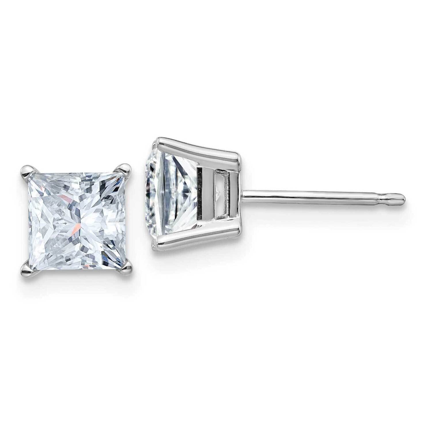 2.50ct. 6.0mm Princess D E F Pure Light Moissanite Earrings 14k White Gold WG364-12MP, MPN: WG364-1…