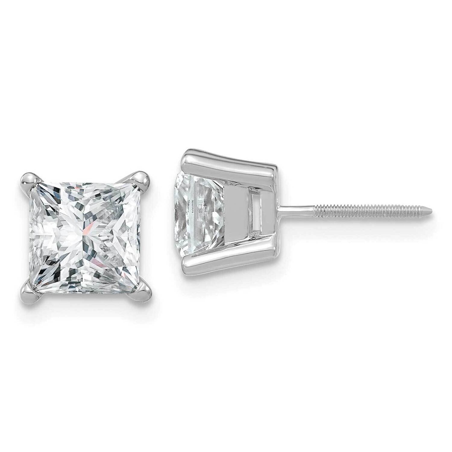 3.50ct. 7.0mm Princess G H I True Light Moissanite Earrings 14k White Gold WG365-14MT, MPN: WG365-1…