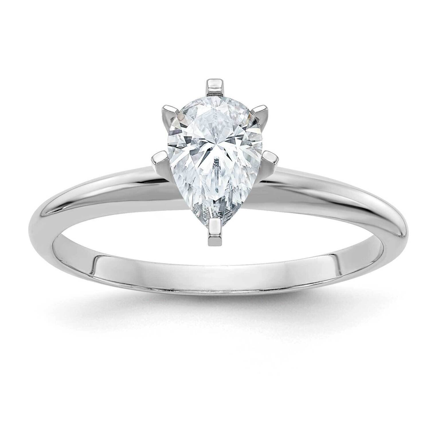 7/8ct. D E F Pure Light Pear Moissanite Solitaire Ring 14k White Gold WGSH15A-12MP-5