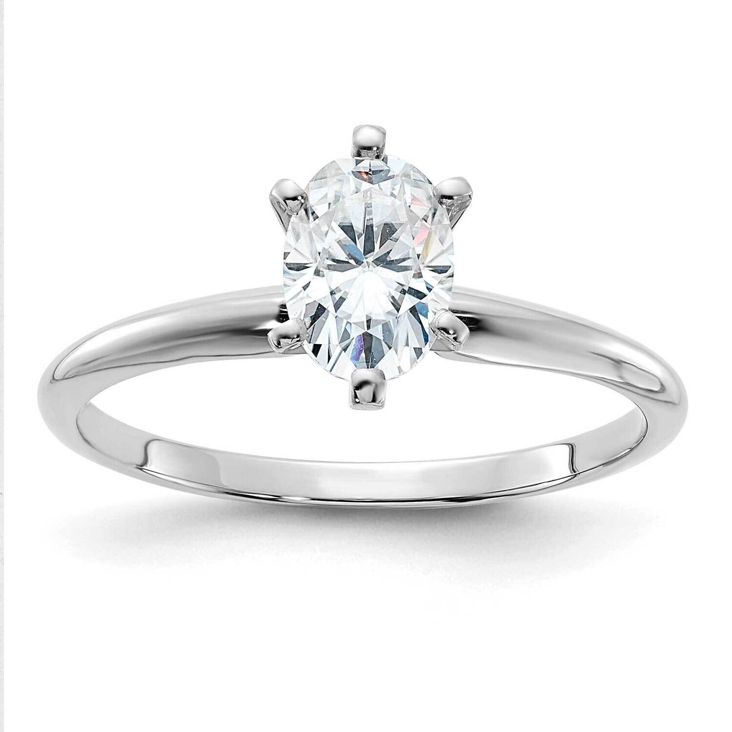 7/8ct. D E F Pure Light Oval Moissanite Solitaire Ring 14k White Gold WGSH15O-12MP-8