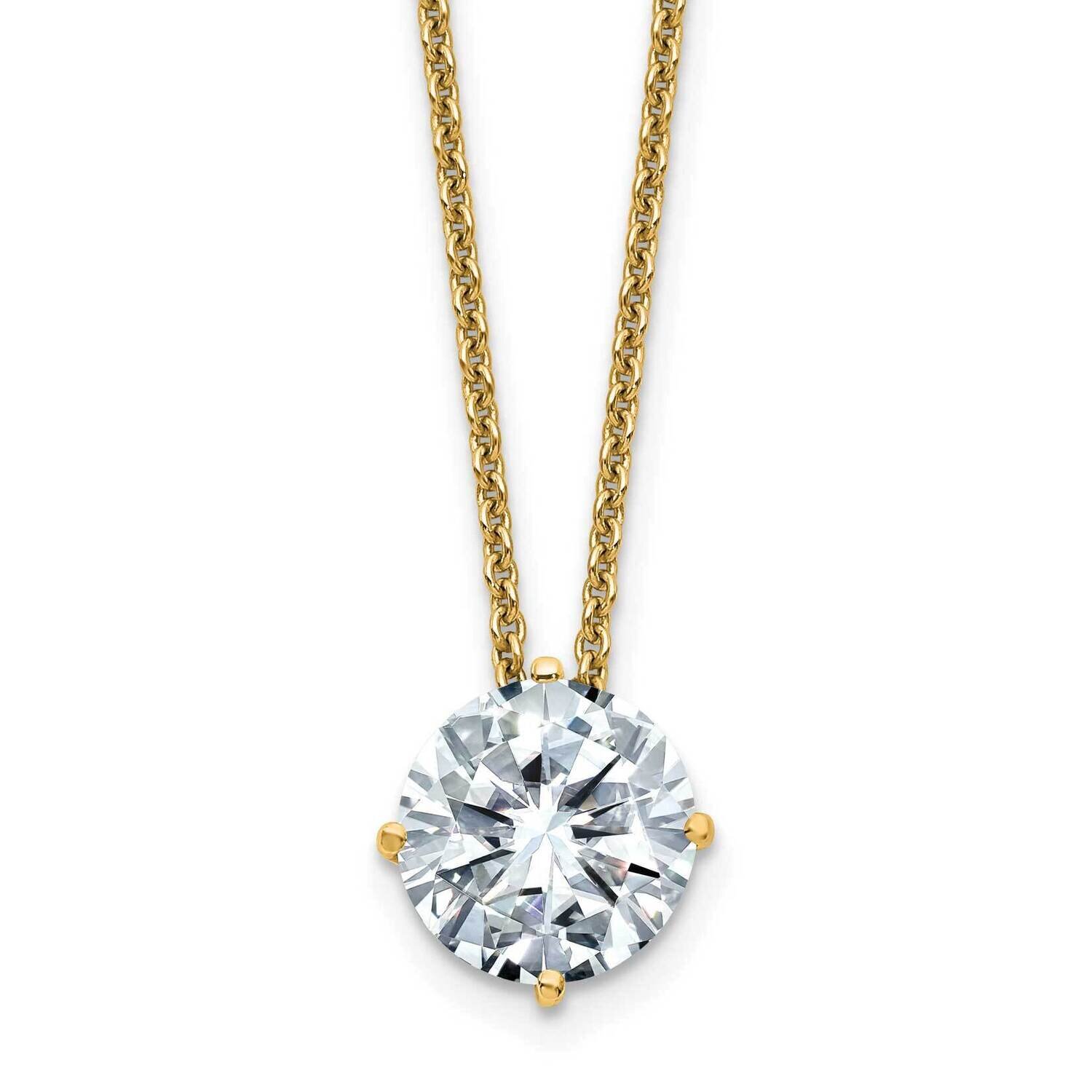 2ct. 8.0mm Round D E F Pure Light Moissanite Solitaire Necklace 14k Gold YG113-25MP