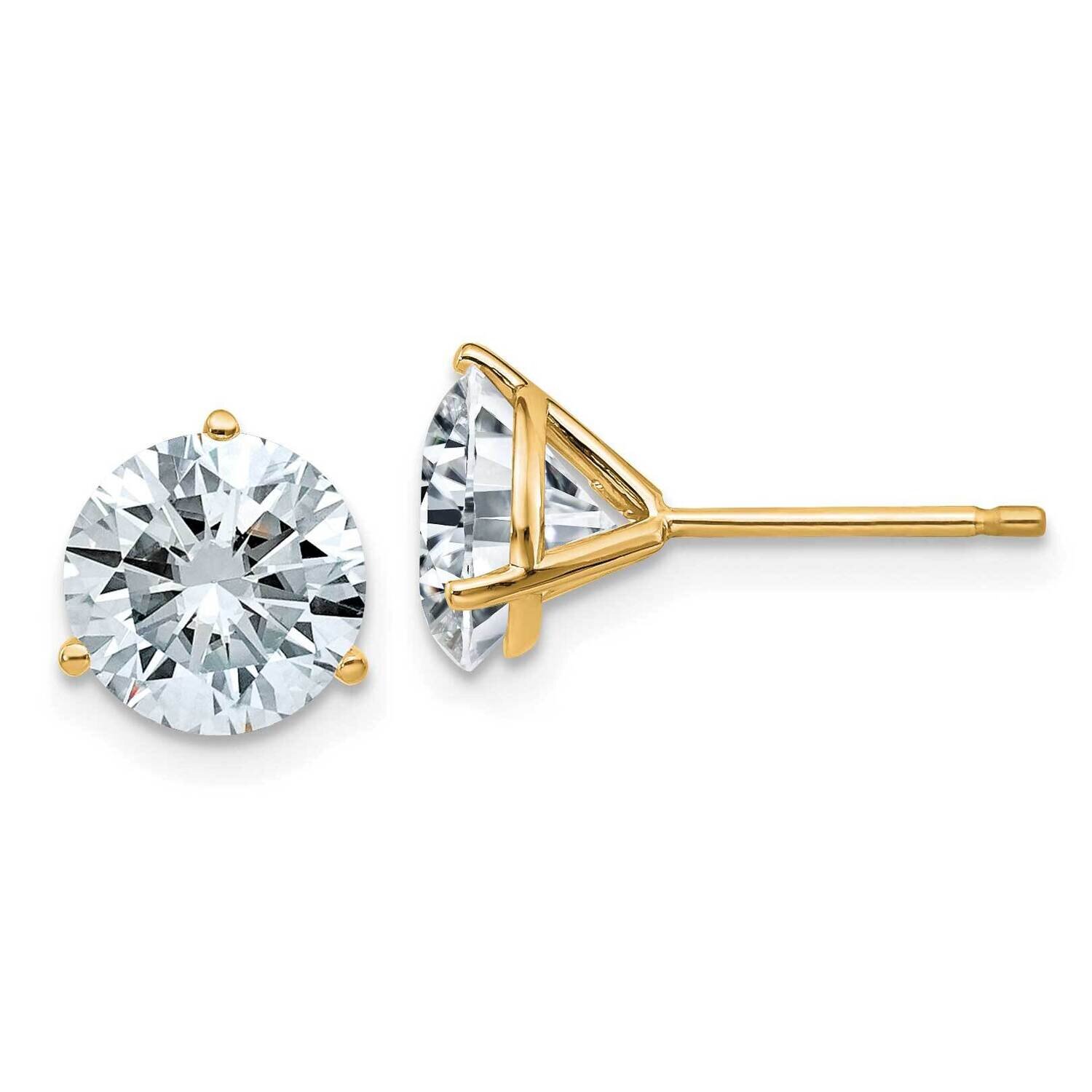 3ct. 7.5mm Round D E F Pure Light Moissanite Earrings 14k Gold YG322-11MP, MPN: YG322-11MP, 1911010…