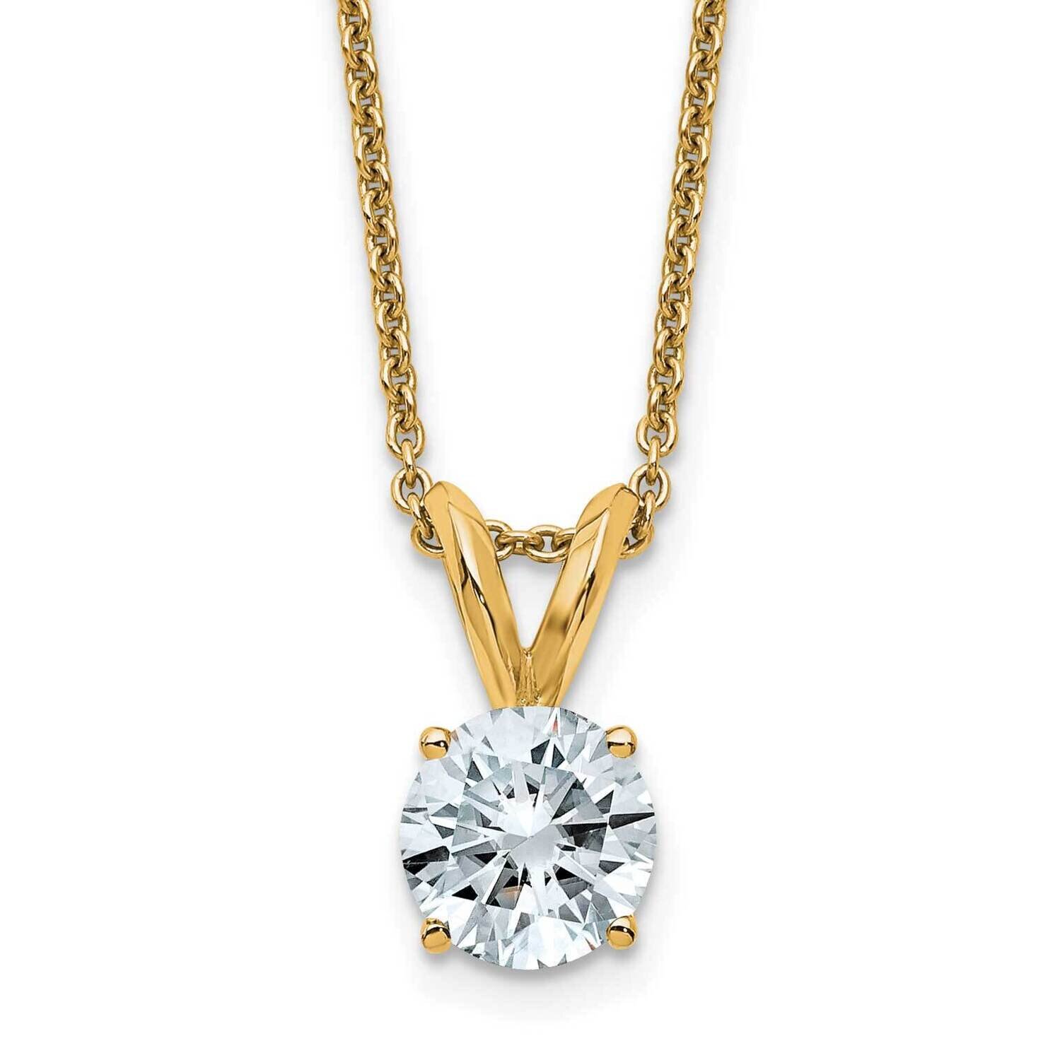 1ct. 6.5mm Round D E F Pure Light Moissanite Solitaire Necklace 14k Gold YG936-9MP