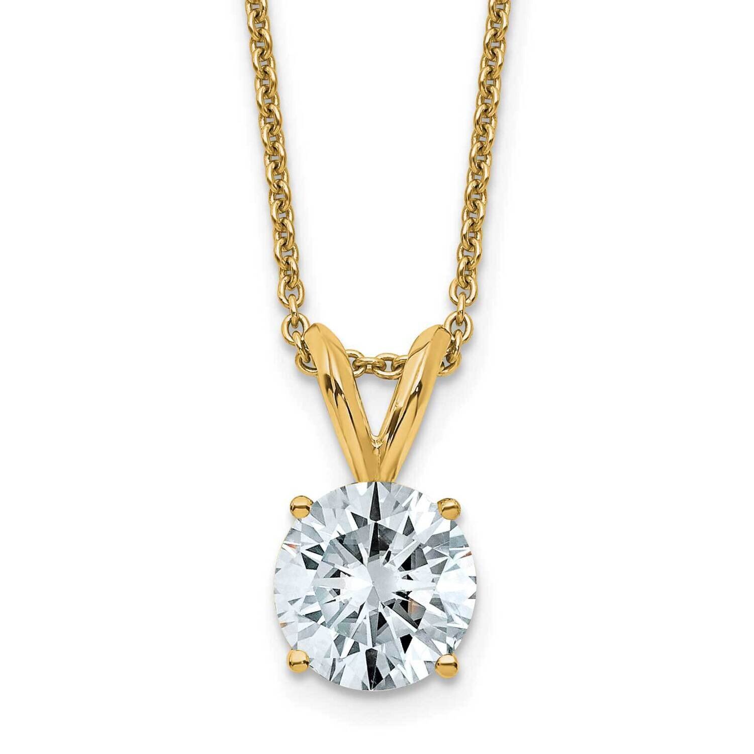 1.50ct. 7.5mm Round D E F Pure Light Moissanite Solitaire Necklace 14k Gold YG936-11MP