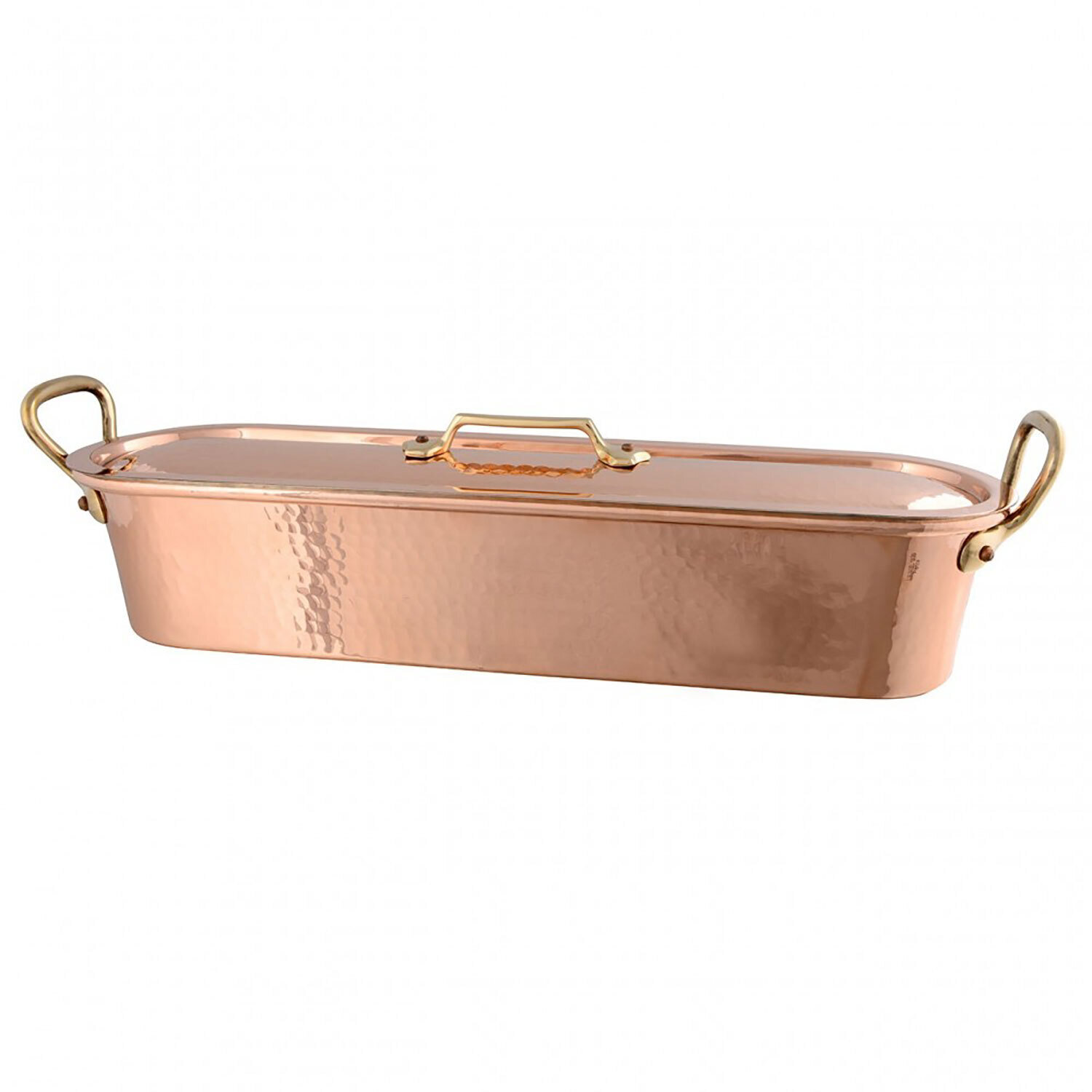 Mauviel M&#39;Tradition Fish Kettle with Grid And Lid.Hammered Copper with Bronzehandles 50 x 13cm 216050