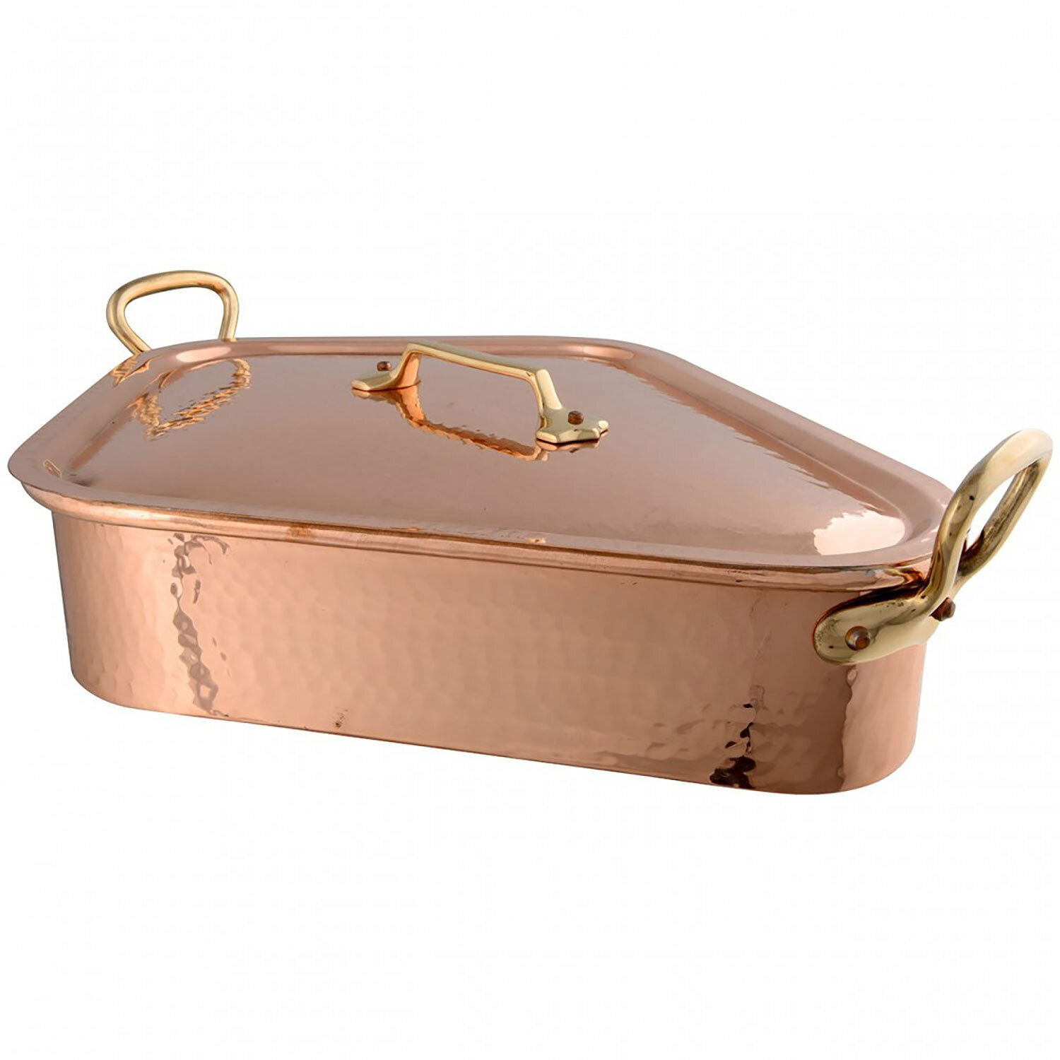 Mauviel M&#39;Tradition Hammered Copper Turbot Ketllewith Lid And Grid. Tin Inside,Bronze Handles 50 x 40cm 216150