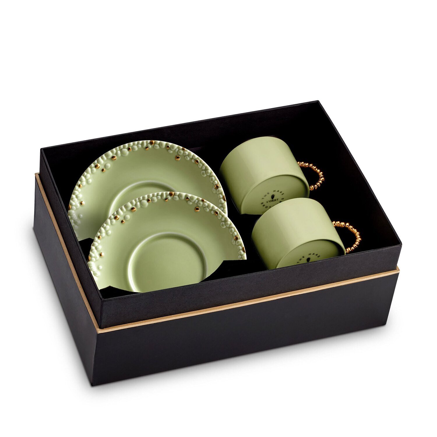 L&#39;Objet Haas Mojave Tea Cup Saucer Set of 2 Green Gold HB6253, MPN: HB6253, 0