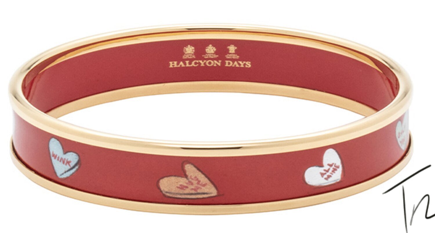 Halcyon Days 1cm Tug Rice Love Hearts Gold Small Bangle Bracelet PBTRL0610GS