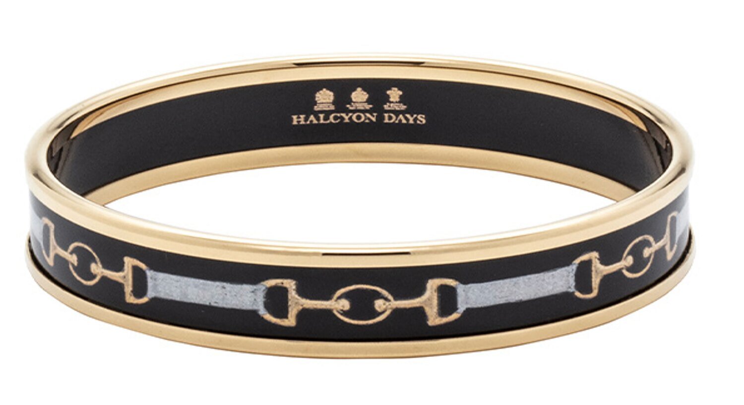 Halcyon Days 1cm Bridle Black Gold Small Bangle Bracelet PBBRD0210GS