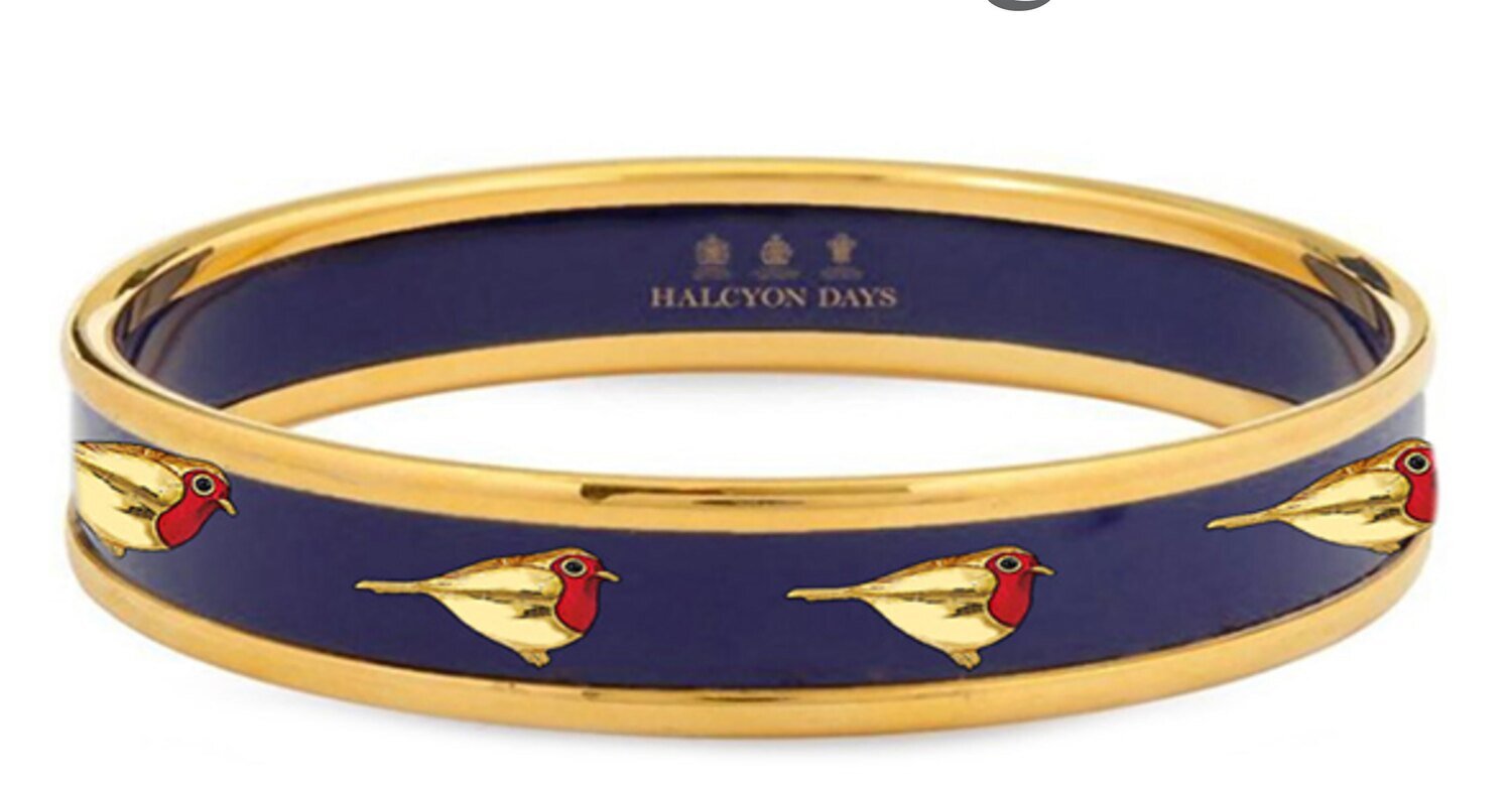 Halcyon Days 1cm Holiday Bells Ivory Enamel Bangle Bracelet Small Bangle Bracelet PBBEL0410GS