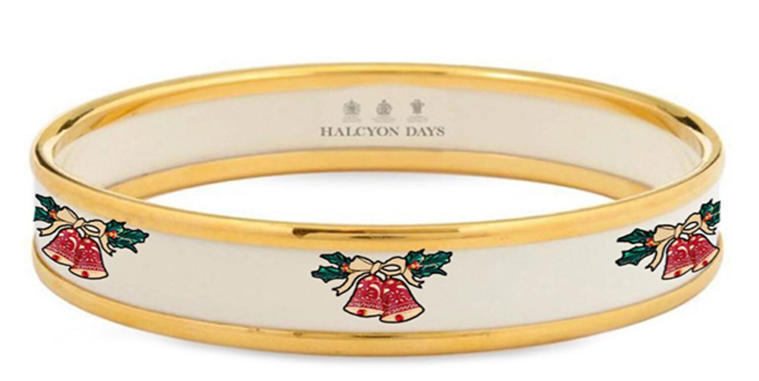 Halcyon Days 1cm Christmas Robin Navy Enamel Bangle Bracelet Medium Bangle Bracelet PBROB1110GM, MP…