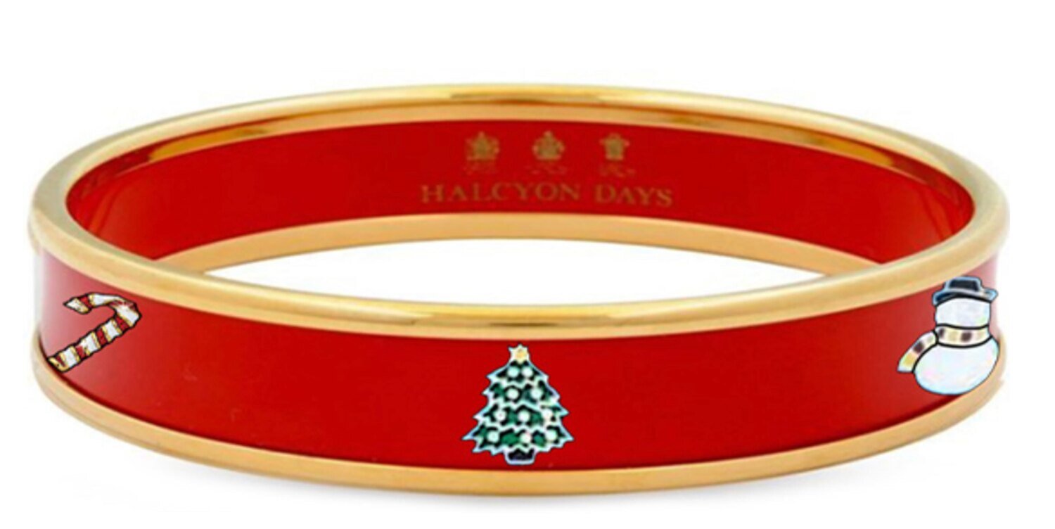 Halcyon Days 1cm Festive Fun Red Enamel Bangle Bracelet Small Bangle Bracelet PBFFR0610GS