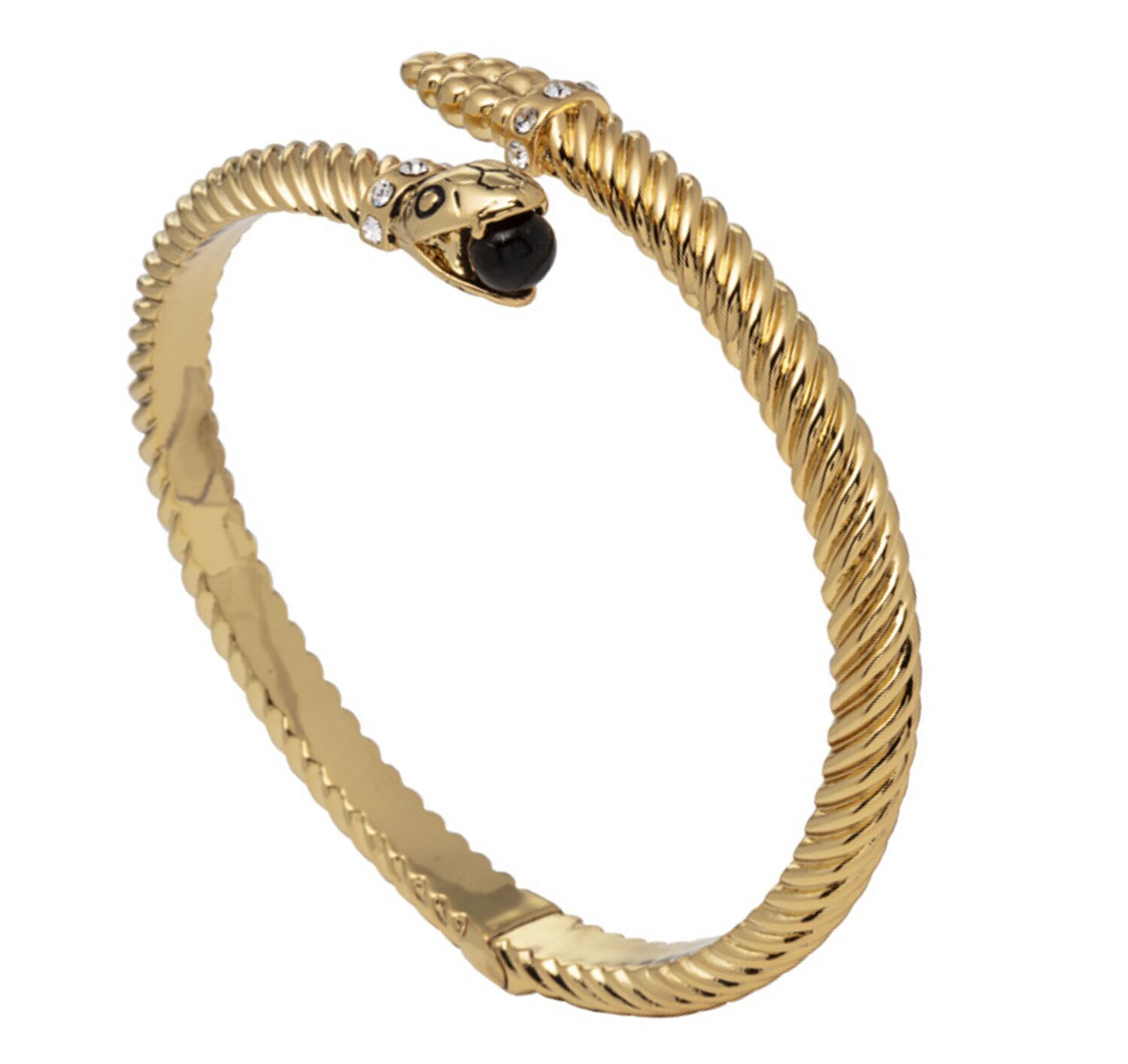 Halcyon Days Snake Twist Black Gold Small Hinged Bangle Bracelet HBSNA02TWGS