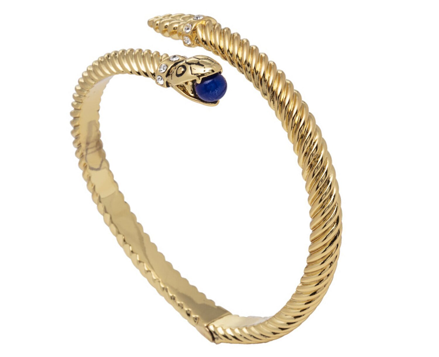 Halcyon Days Snake Twist Deep Cobalt Gold Medium Hinged Bangle Bracelet HBSNA18TWGM