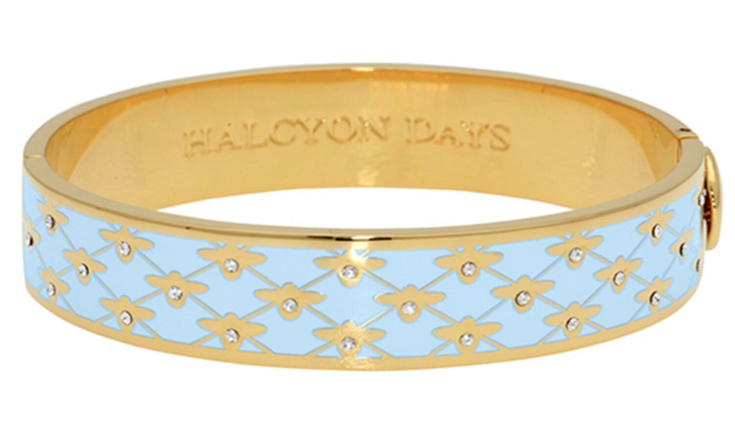 Halcyon Days 13mm Bee Sparkle Forget-me-Not Gold Hinged Bangle Bracelet HBBES1213G