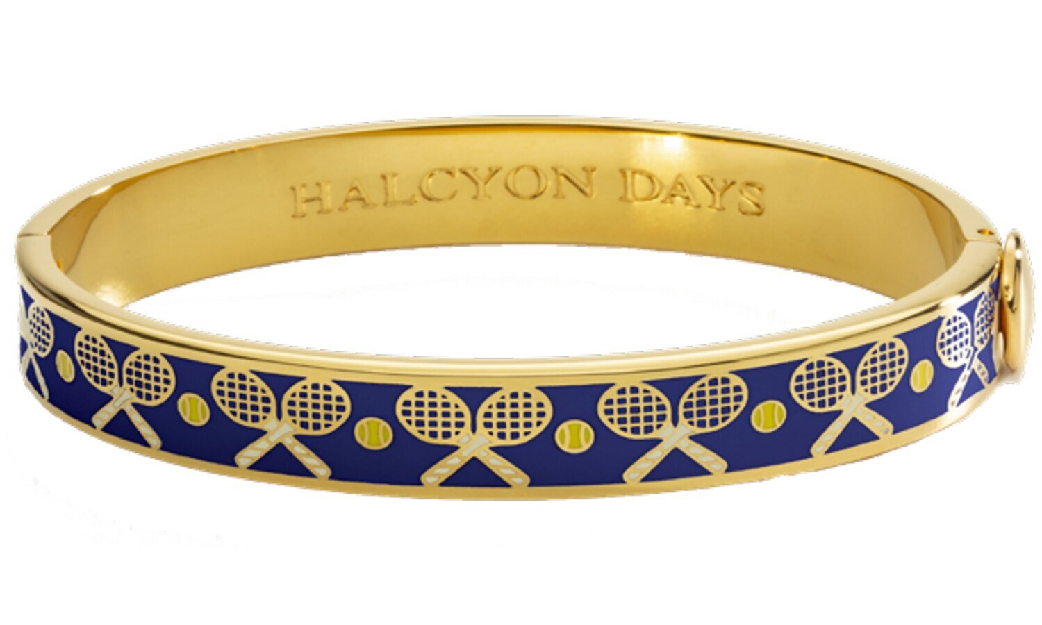 Halcyon Days 1cm Tennis Deep Cobalt Gold Hinged Bangle Bracelet HBTRB1810G