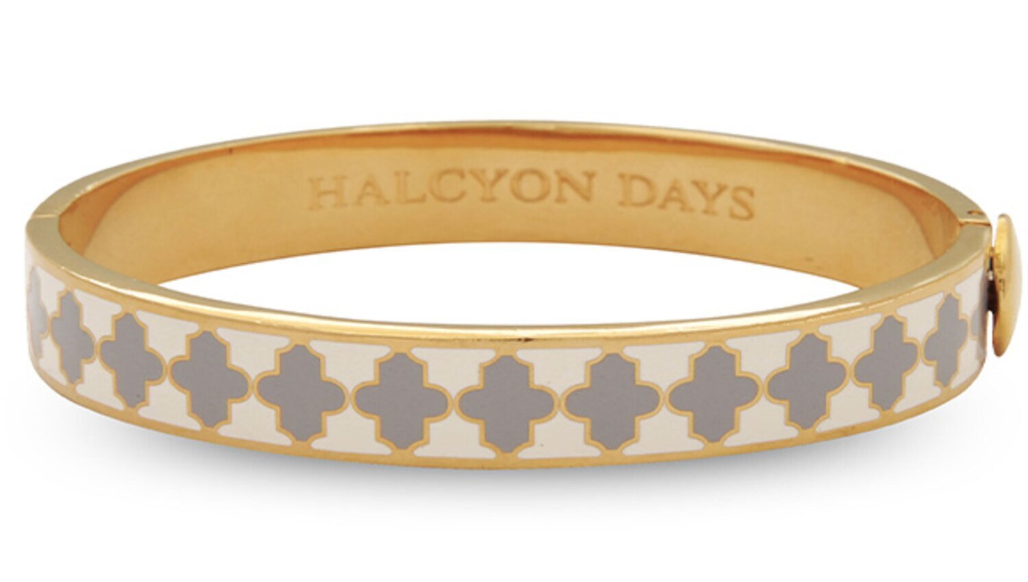 Halcyon Days 1cm Agama Cream &amp; Grey Gold Hinged Bangle Bracelet HBAGA051710G, MPN: HBAGA051710G,