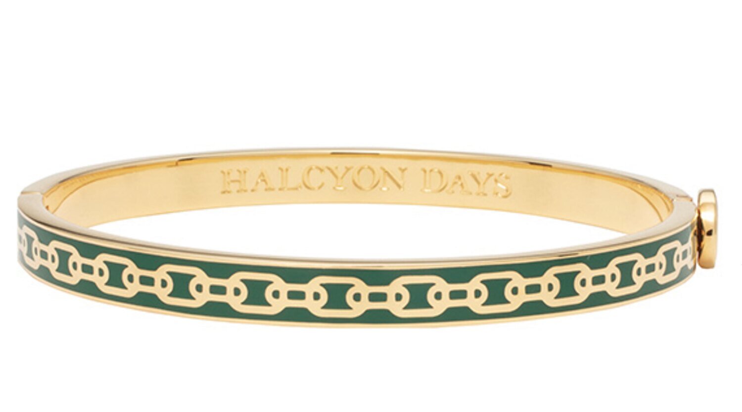 Halcyon Days 6mm Chain Emerald Gold Hinged Bangle Bracelet HBSCH0906G, MPN: HBSCH0906G,