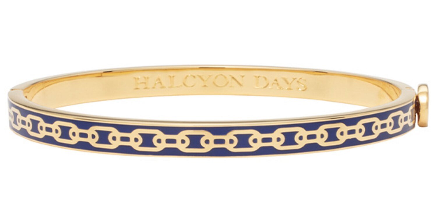 Halcyon Days 6mm Chain Deep Cobalt Gold Hinged Bangle Bracelet HBSCH1806G