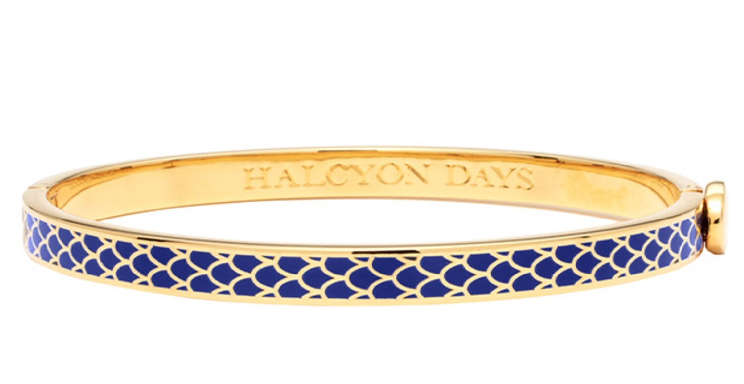 Halcyon Days 6mm Salamander Deep Cobalt Gold Hinged Bangle Bracelet HBSSA1806G