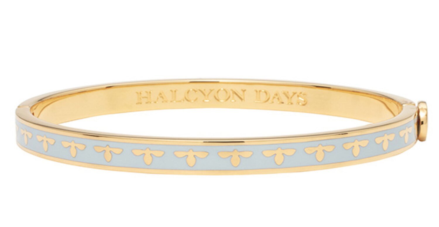 Halcyon Days 6mm Bee Forget-me-Not Gold Hinged Bangle Bracelet HBBEE1206G