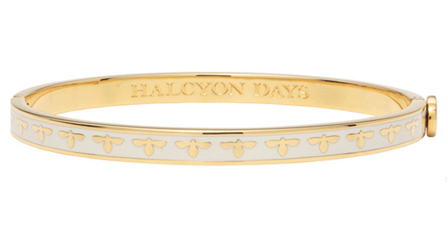 Halcyon Days 6mm Bee Cream Gold Hinged Bangle Bracelet HBBEE0506G