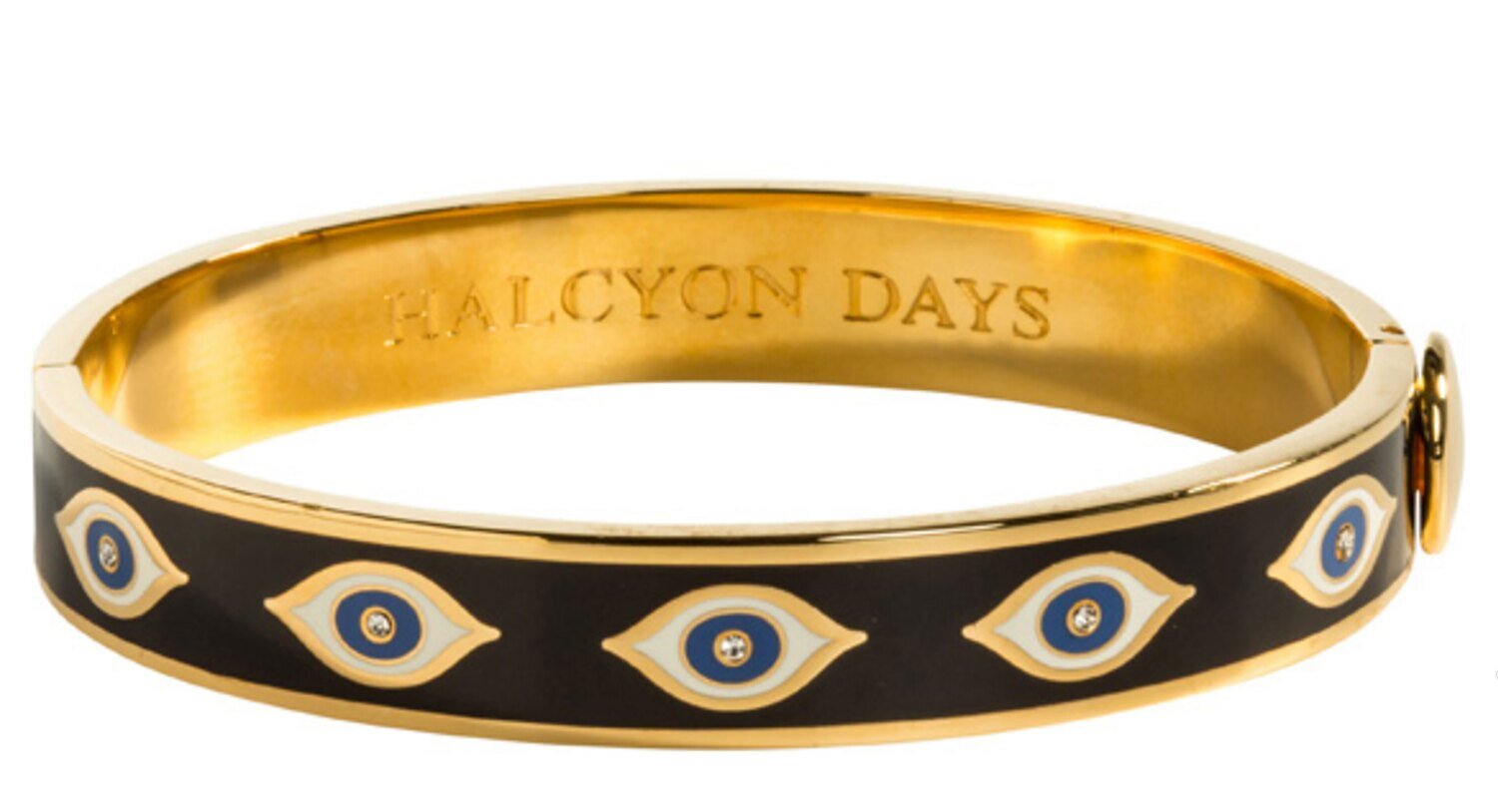 Halcyon Days 1cm Evil Eye Midnight Blue Gold Hinged Bangle Bracelet HBEVE1110G