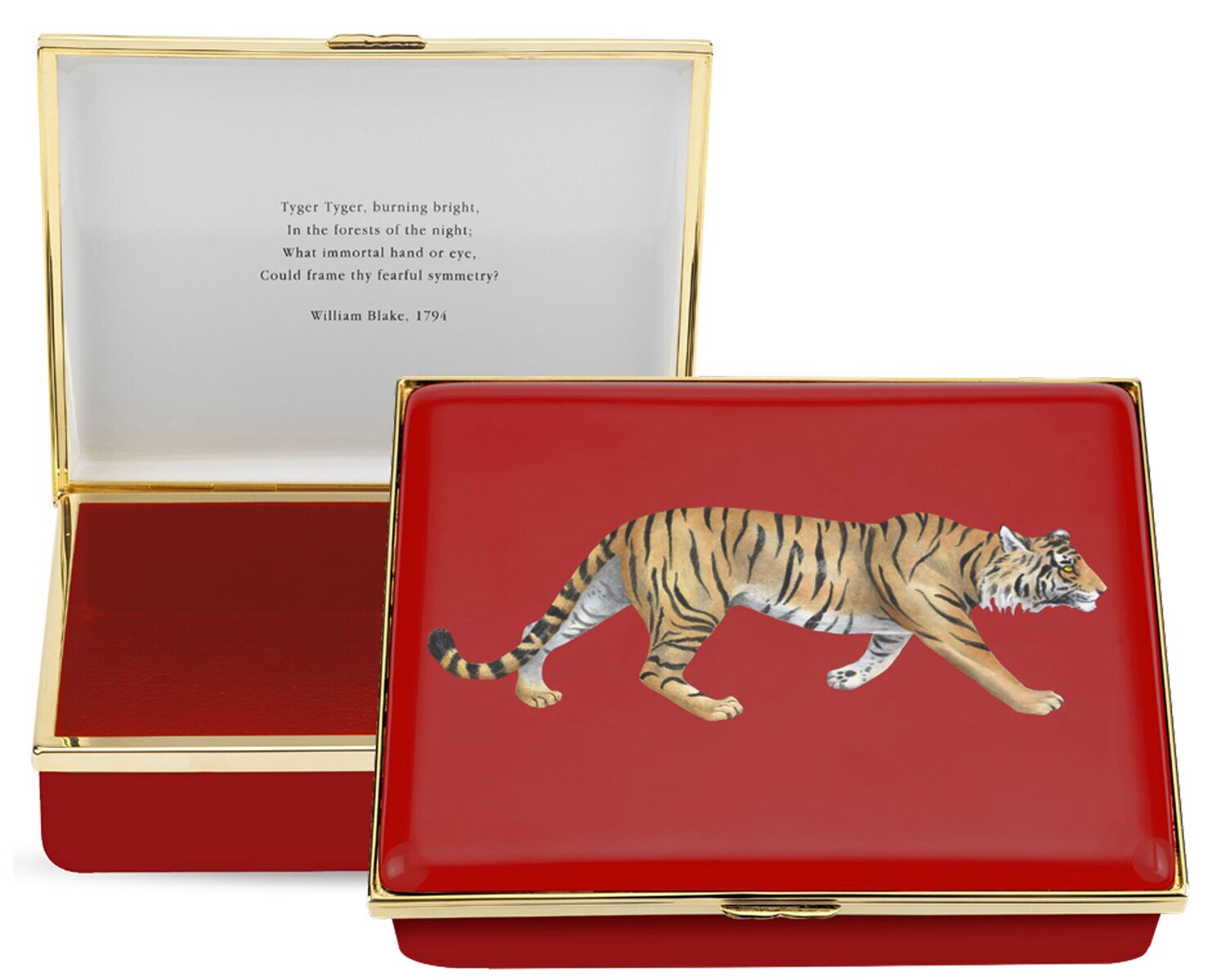 Halcyon Days Tiger Red Leather Lined Enamel Box ENMWT0614LG