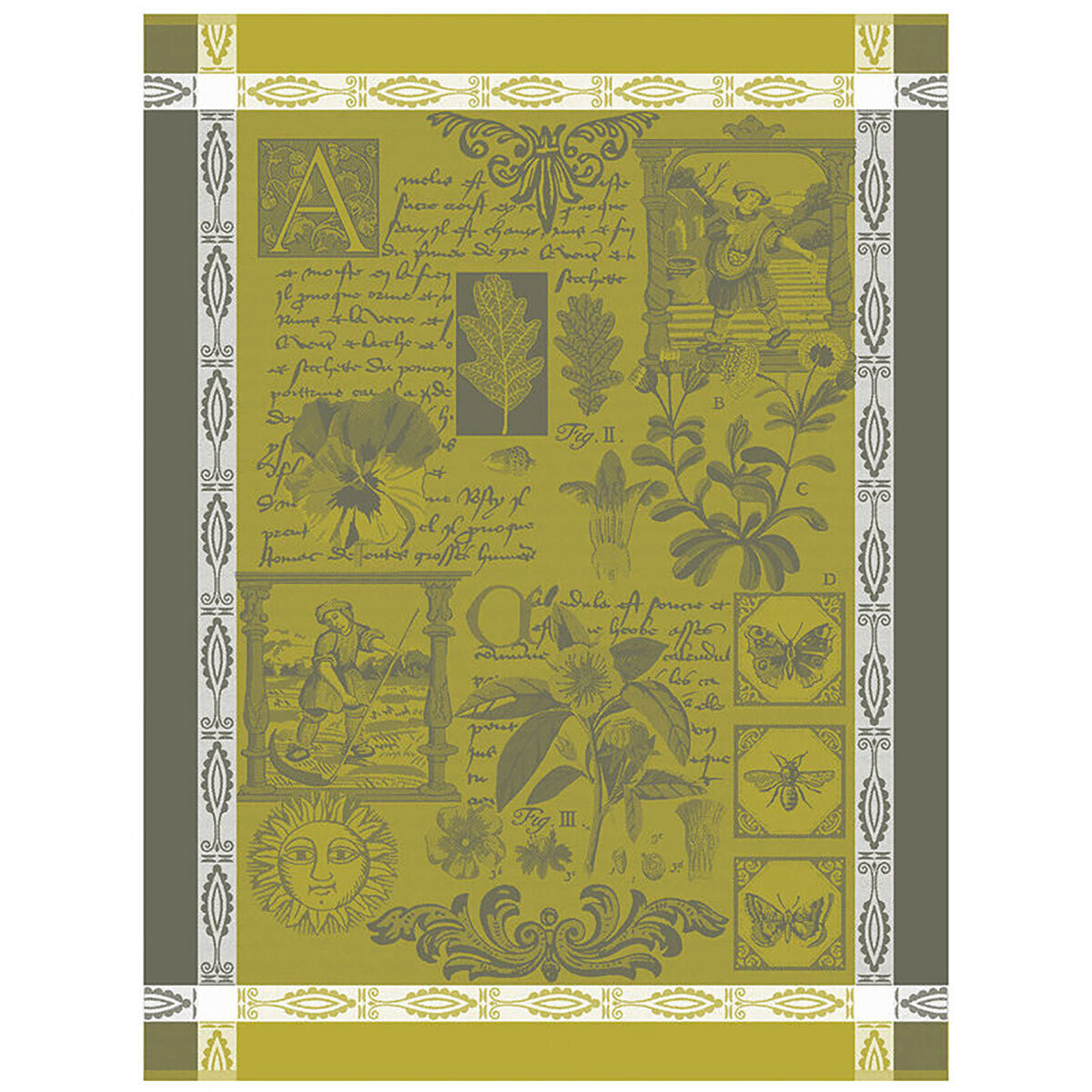 Le Jacquard Francais Tea Towel Herbier Green 100% Cotton 24 x 31 Inch 27466 Set of 4