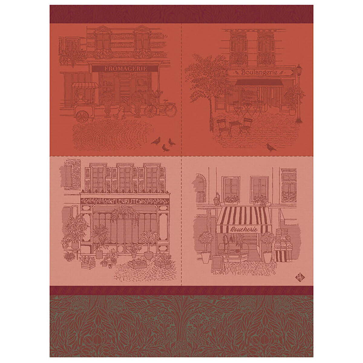 Le Jacquard Francais Tea Towel Devantures Red 100% Cotton 24 x 31 Inch 28151 Set of 4