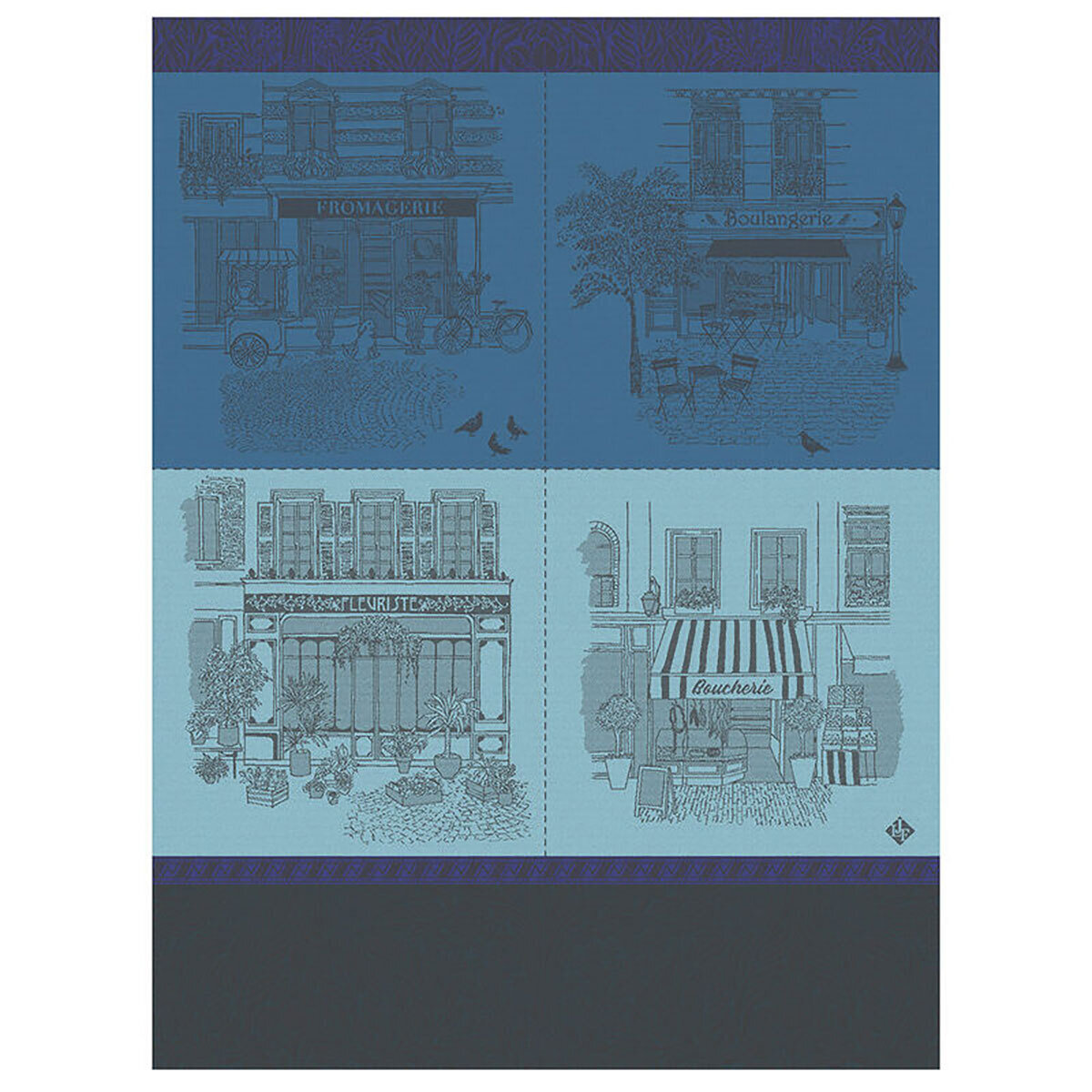 Le Jacquard Francais Tea Towel Devantures Blue 100% Cotton 24 x 31 Inch 28149 Set of 4