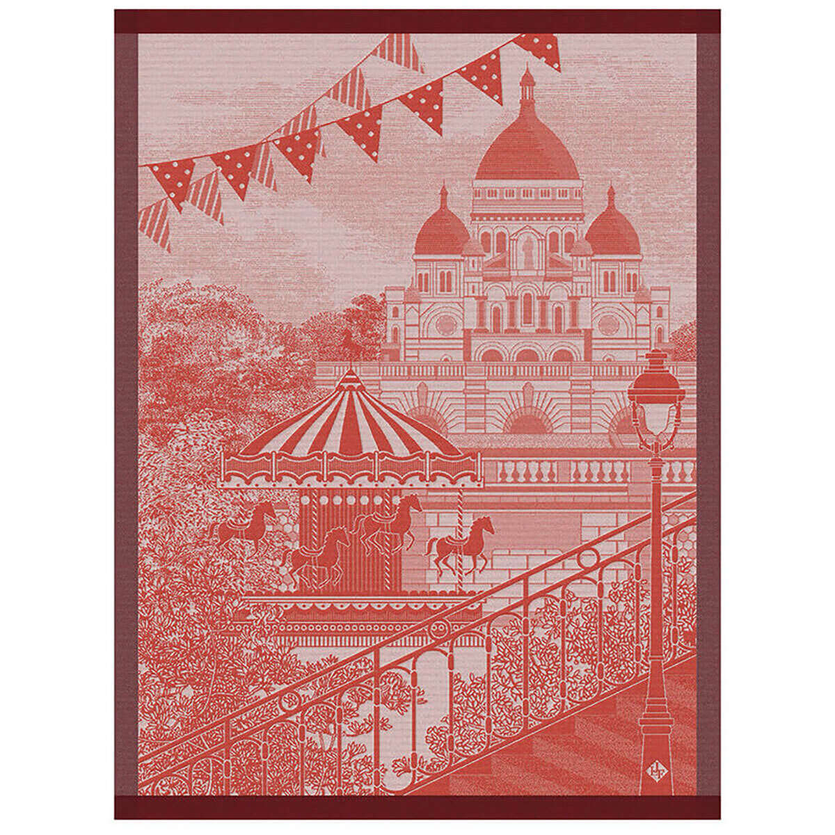 Le Jacquard Francais Tea Towel Promenade Parisienne Red 100% Cotton 24 x 31 Inch 28152 Set of 4
