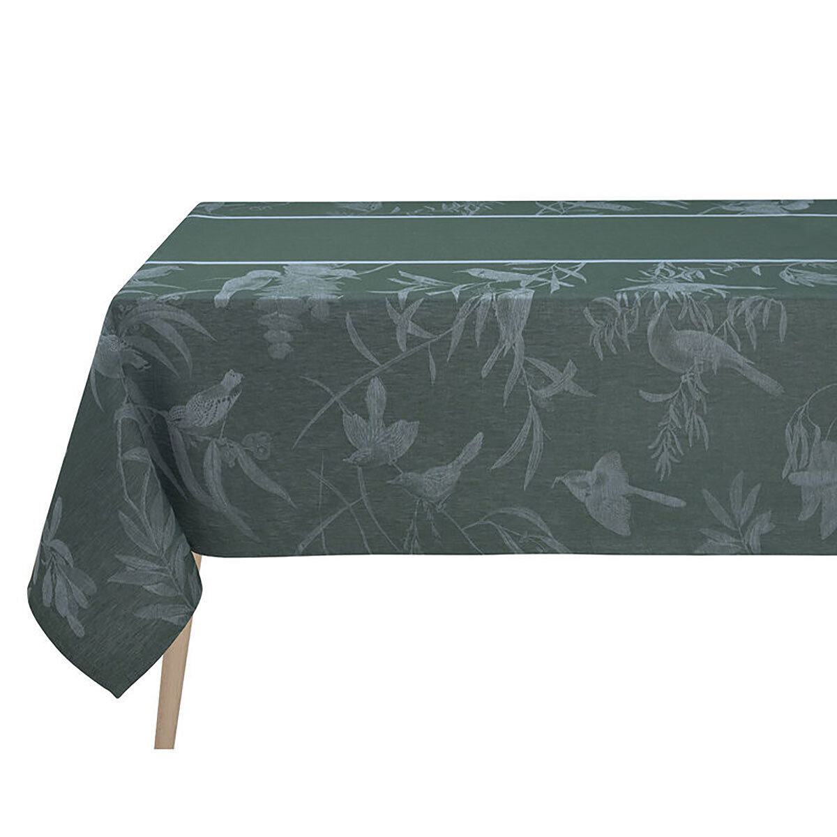 Le Jacquard Francais Tablecloth Voliere Green 100% Linen 69 x 69 Inch 28252