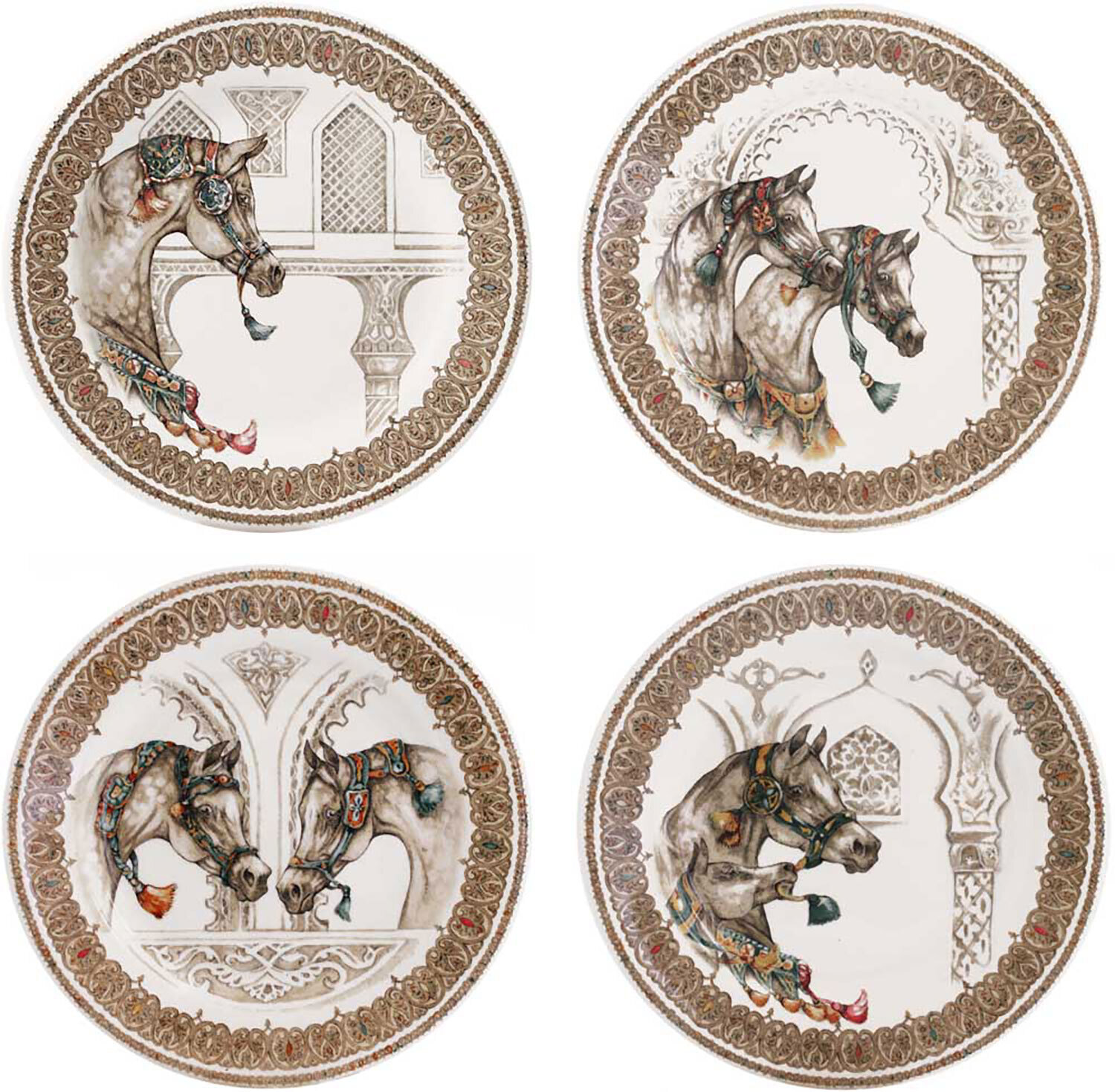 Gien Chevaux Du Vent Dessert Plates Assorted Set of 4 1751B4AD50, MPN: 1751B4AD50, 840769026756