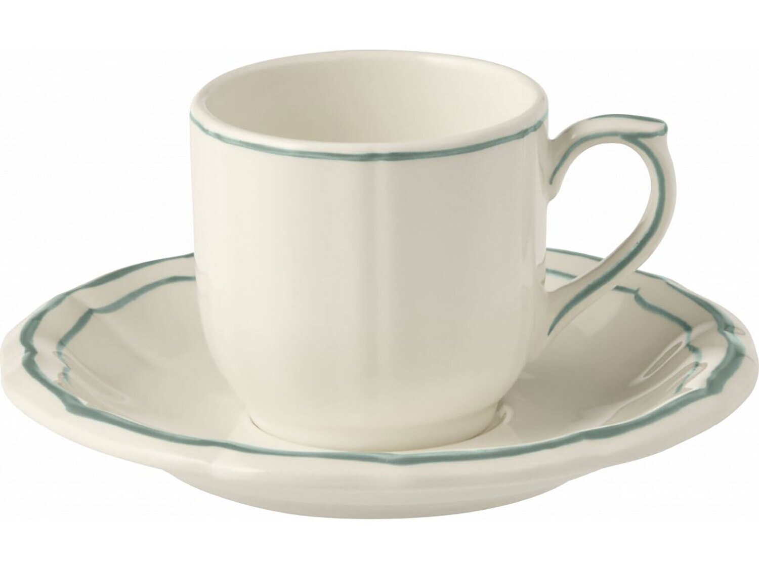 Gien Filet Earth Grey Espresso Cups & Saucers Set of 2 18362PTC26