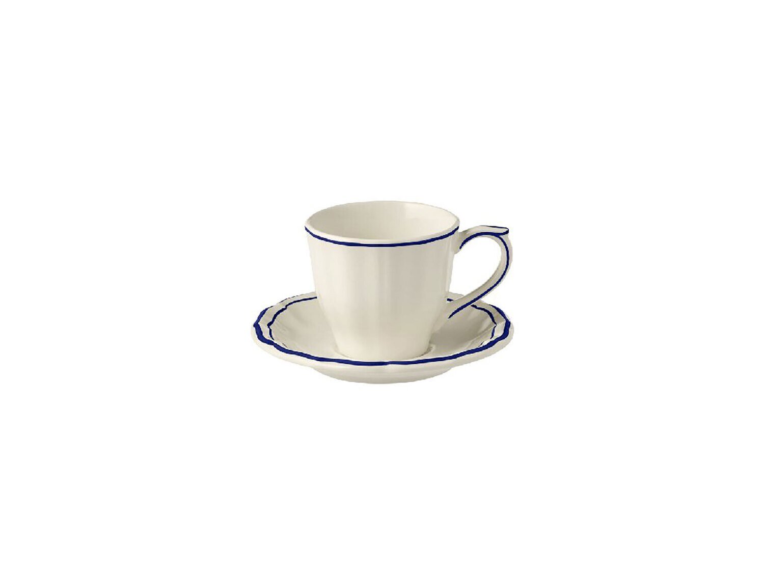 Gien Filet Cobalt Us Tea Cups &amp; Saucers Set of 2 15412PTU49