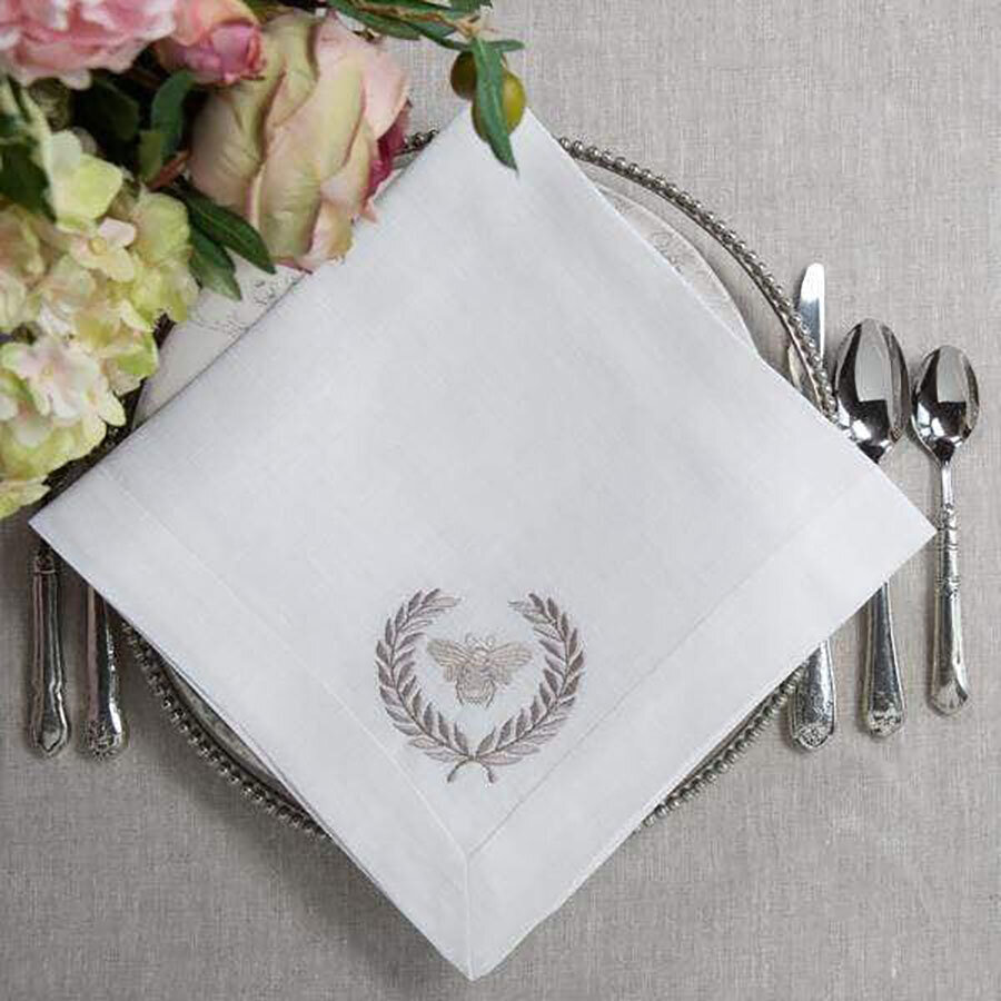 Crown Bumble Bee Large Napkin Two Tone White Set of 8 NLG135