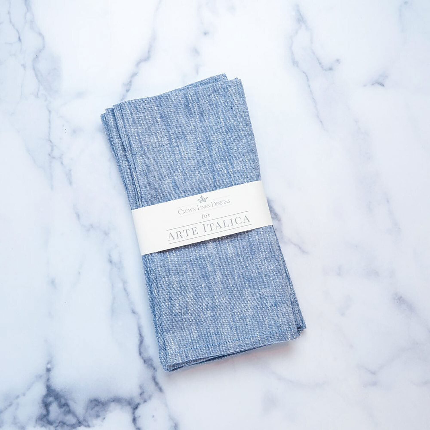 Crown Washed Linen Napkin Set Blue NS404