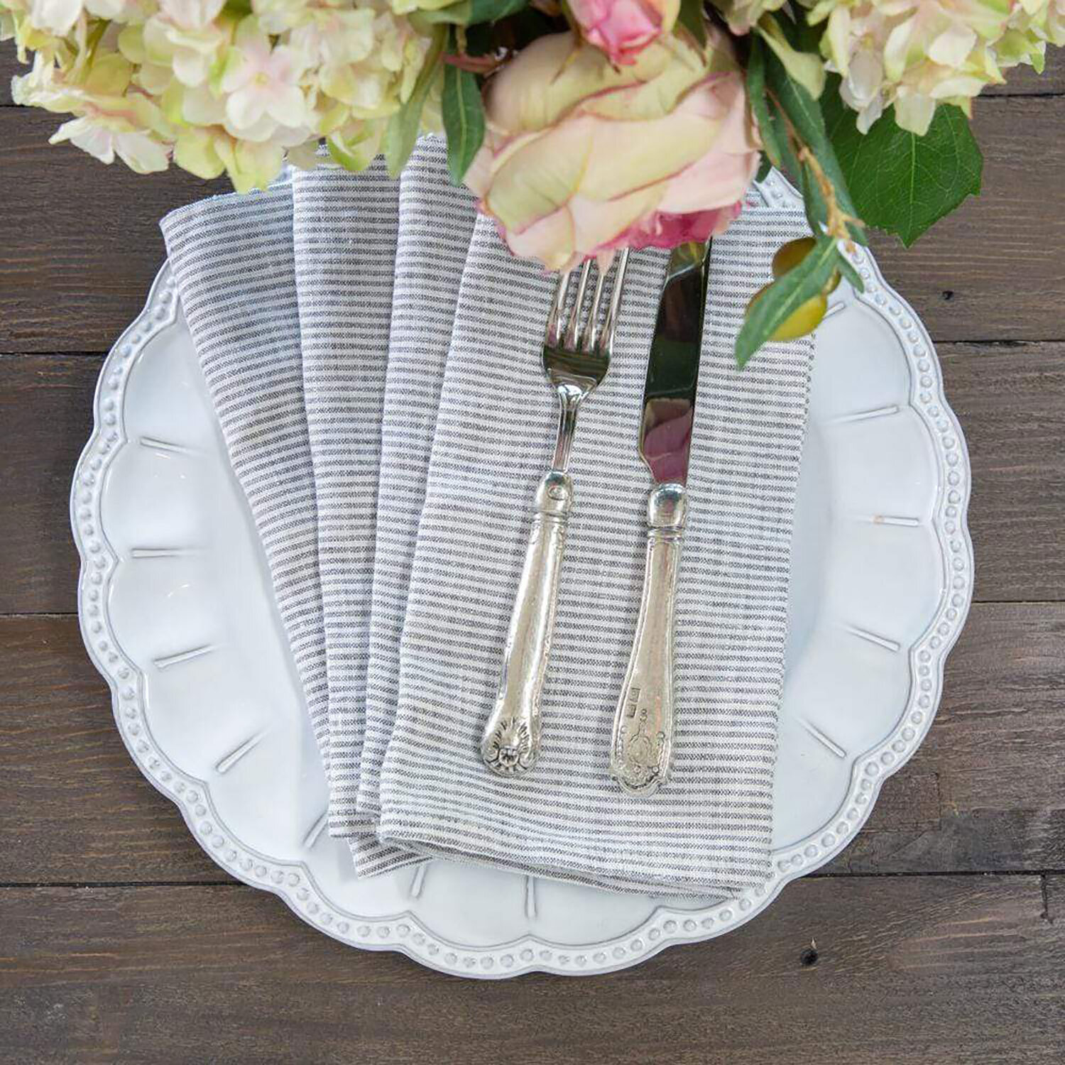 Crown Washed Linen Napkin Set Grey NS750