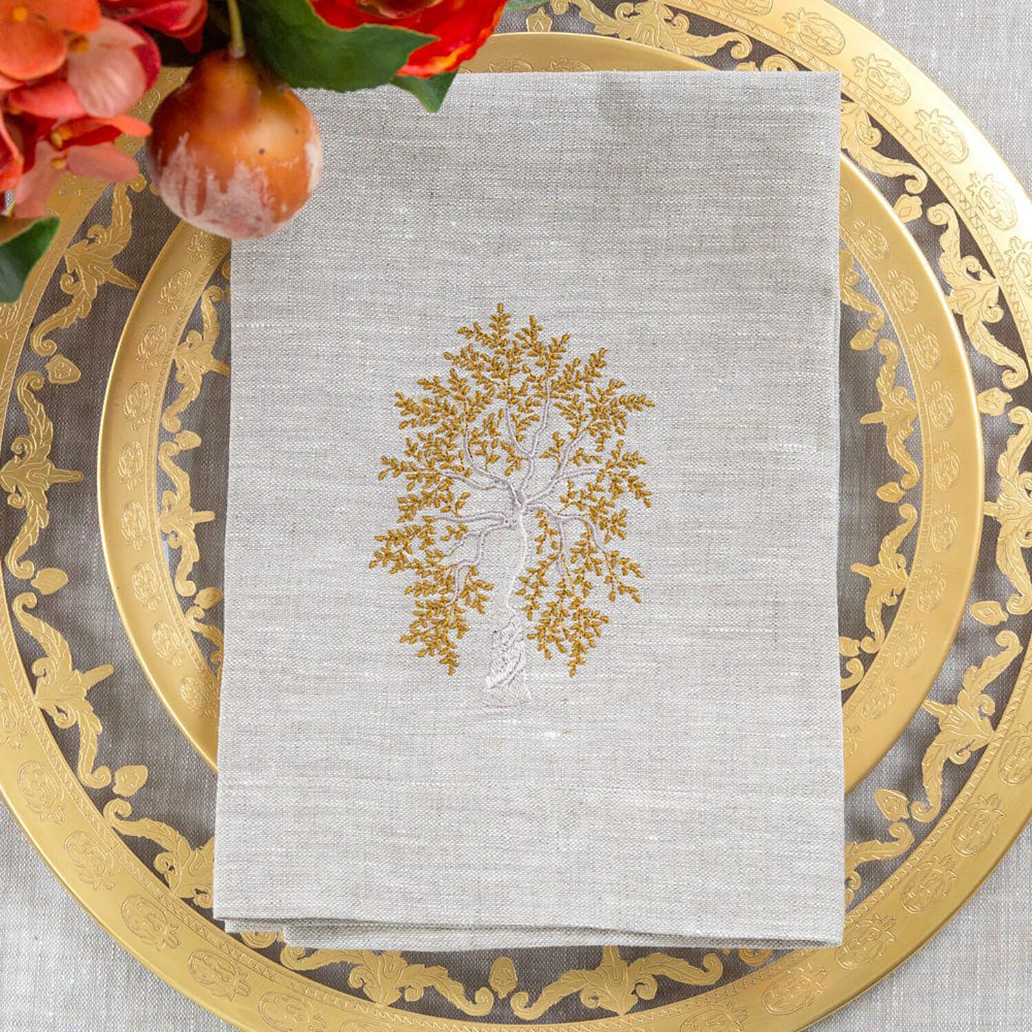 Crown Tree of Life Tri-Fold Napkin Flax Set of 8 FT226