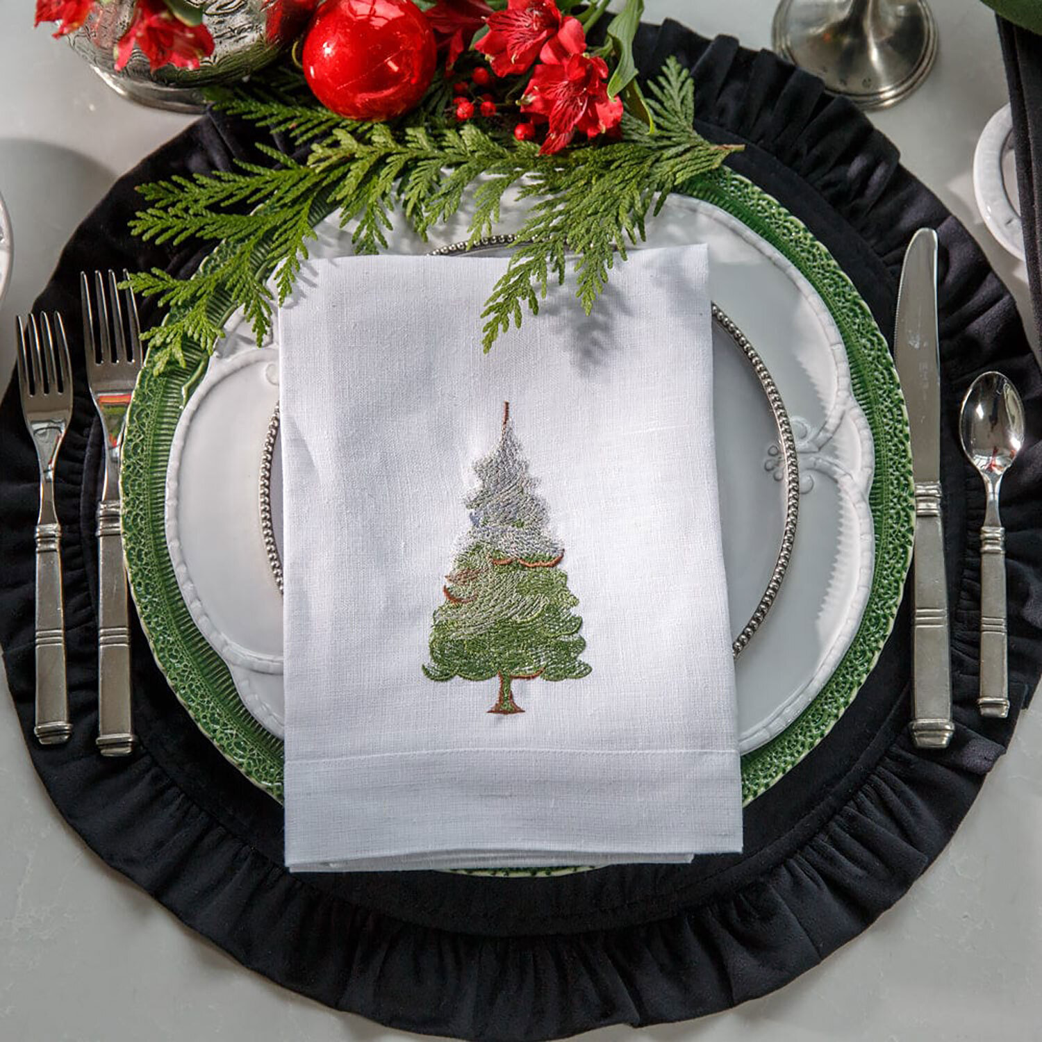 Crown Snowy Pine Tri-Fold Napkin White Set of 8 FT1025