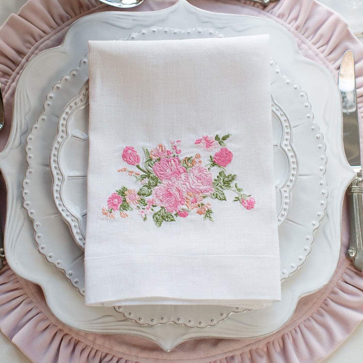 Crown Vintage Floral Tri-fold Napkin Pink Set of 8 FT1042
